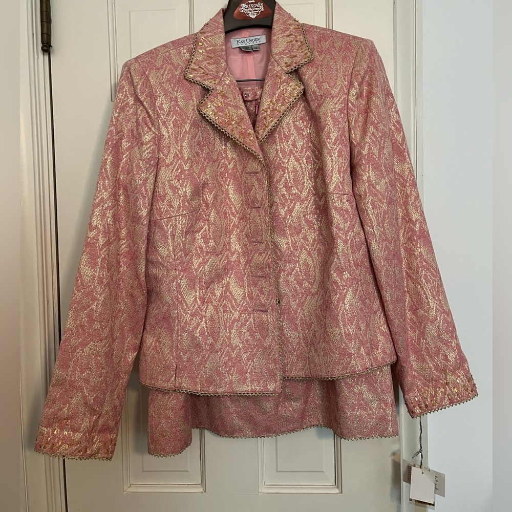NWT Kay Unger Pink and Gold Women's Blazer and Skirt Set